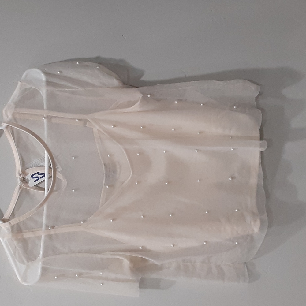 Lace with fake pearls shirt with undershirt women's size medium